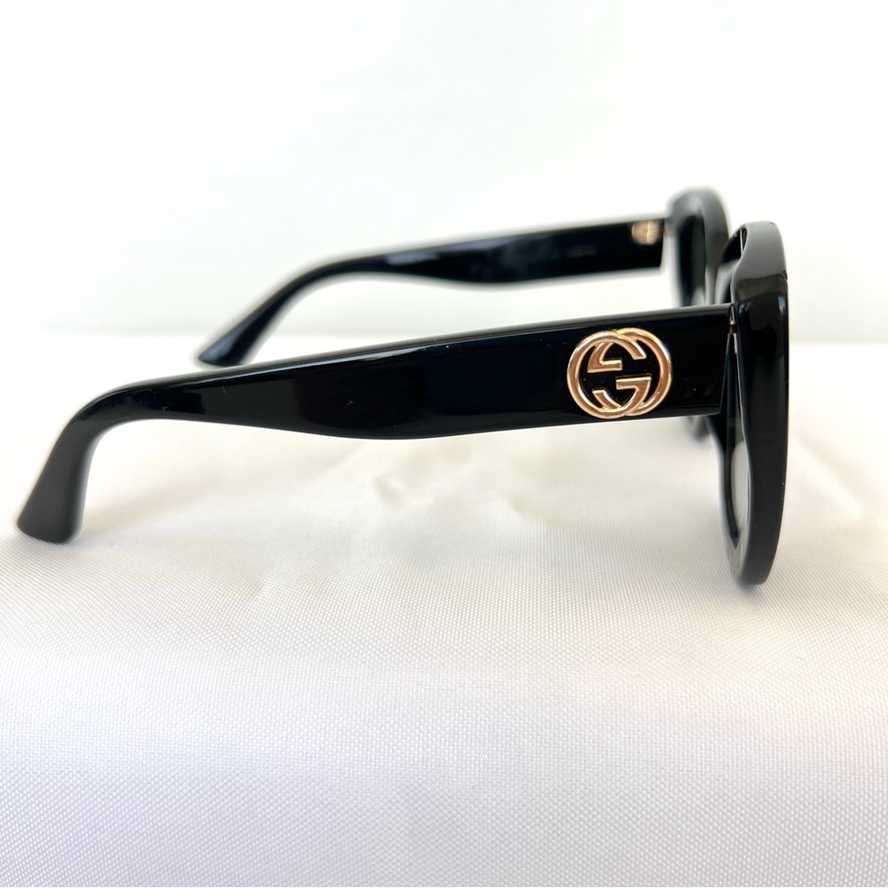 GUCCI Italy GG0327 S Cat Eye Gray Gradient Lens Black Frame Gold Logo Sunglasses - Picture 7 of 16